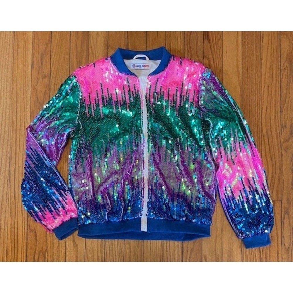 WELAKEN Ombre SEQUIN Jacket Pink Blue Purple Girls 12